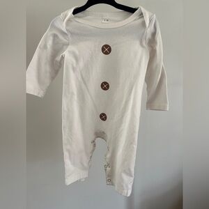 Cream Long-Sleeve One-Piece with Brown Button Print Fits 3-9 Month Infant